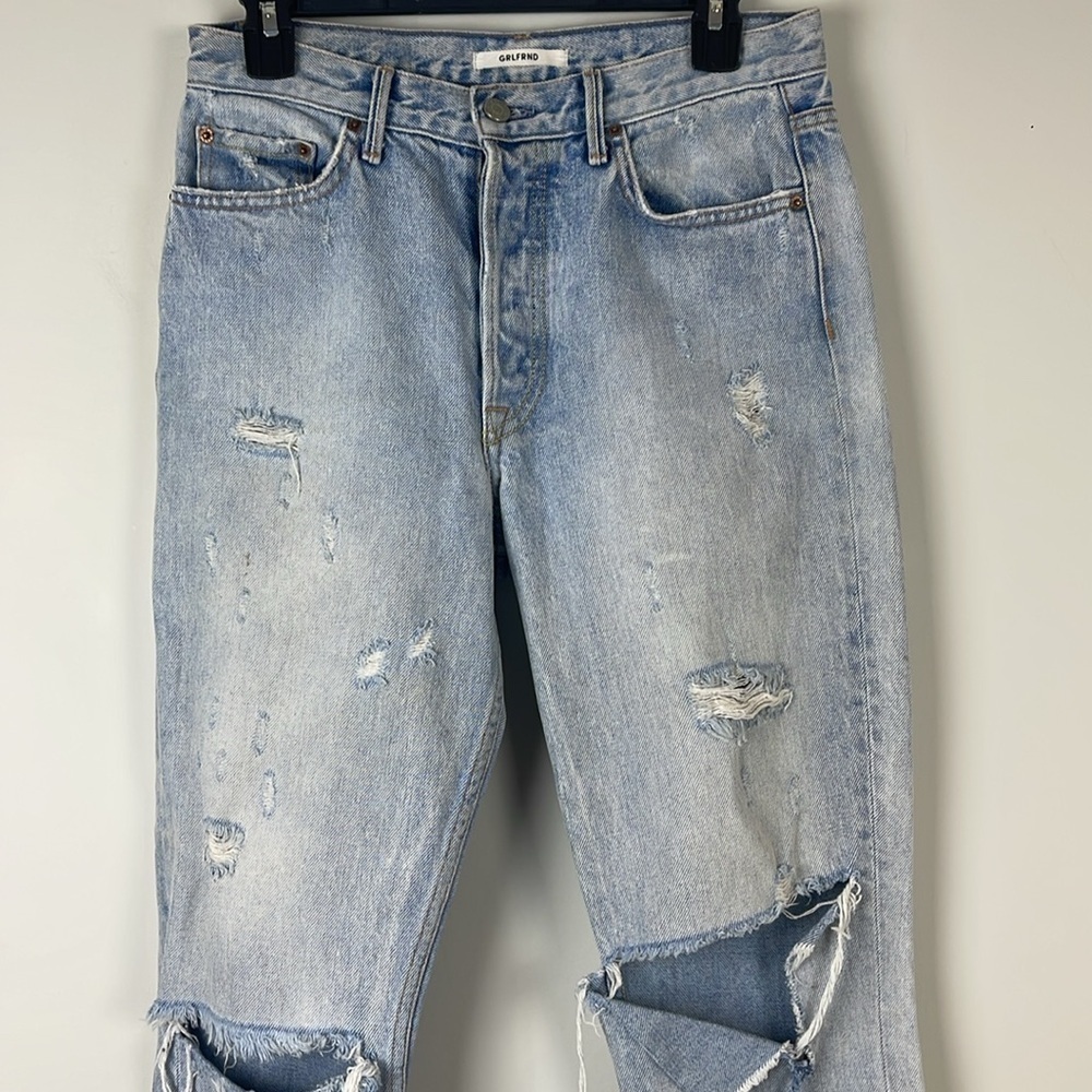 GRLFRND Karolina distressed high-rise slim-leg straight jeans Size 28 - Picture 3 of 13